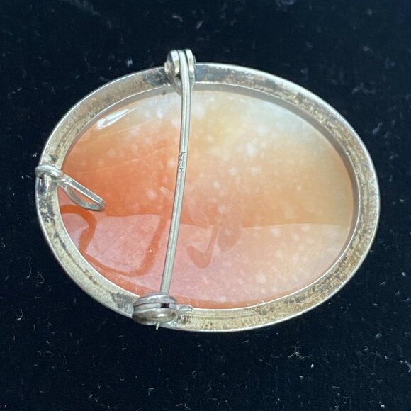 Carved Shell Cameo Grecian Design 925 Sterling Silver Vintage Brooch Pendant - Picture 5 of 16
